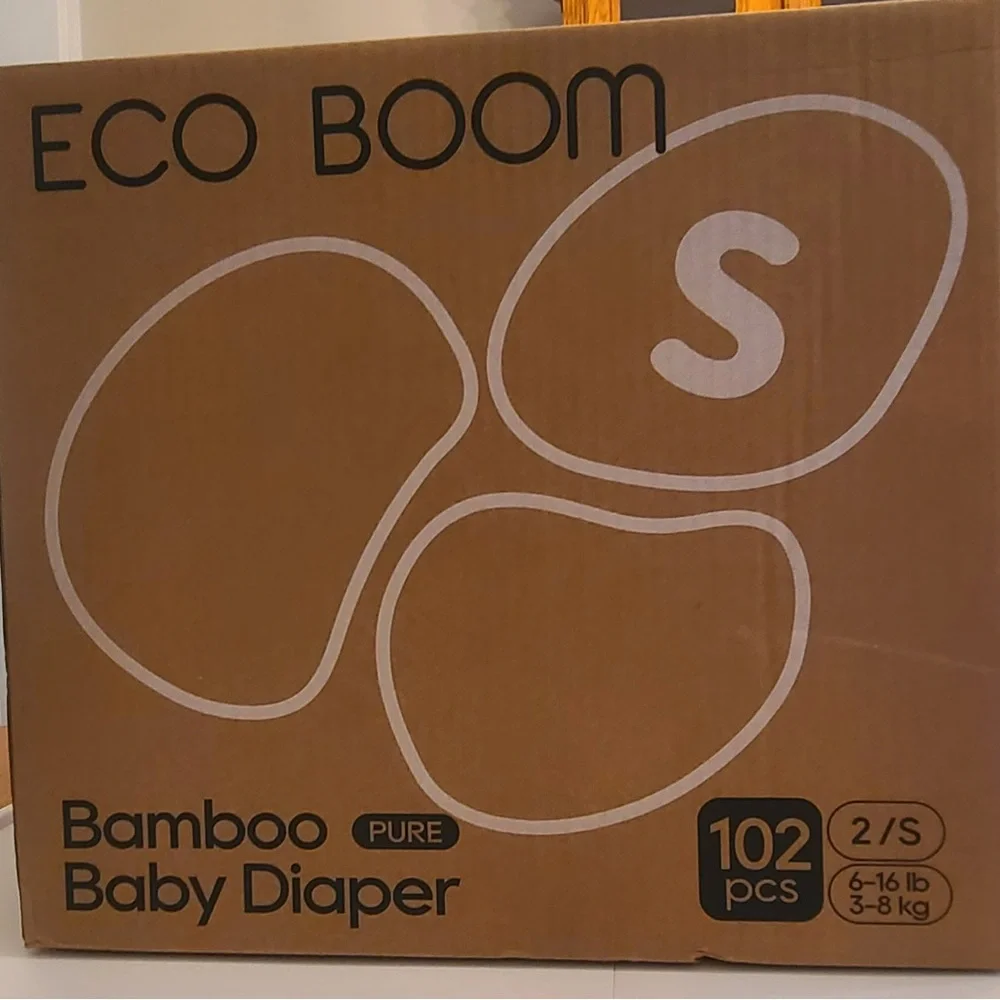 ECO BOOM Bamboo Baby Diapers - 102 pcs size 2/S 6-16 lb or 3-8kg
